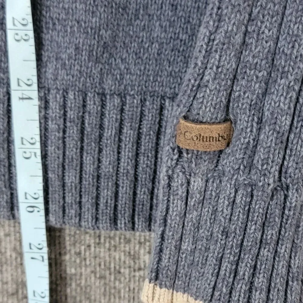 Columbia Sportswear Sweater Mens Small Grayish Blue 100% Cotton Ribbed Preppy
